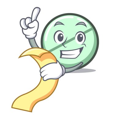 Menü ilaç tablet maskot karikatür vektör çizim ile