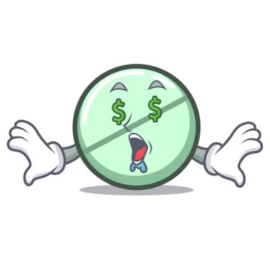Para göz ilaç tablet maskot karikatür vektör çizim