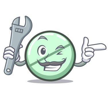 Mekanik ilaç tablet maskot karikatür vektör çizim