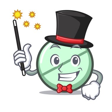 Sihirbaz ilaç tablet maskot karikatür vektör çizim