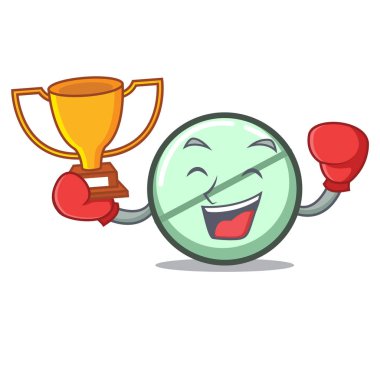 Boks şampiyonu ilaç tablet maskot karikatür vektör çizim