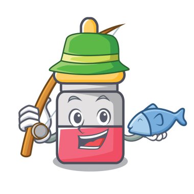 Balık tutma nassal damla maskot karikatür vektör çizim