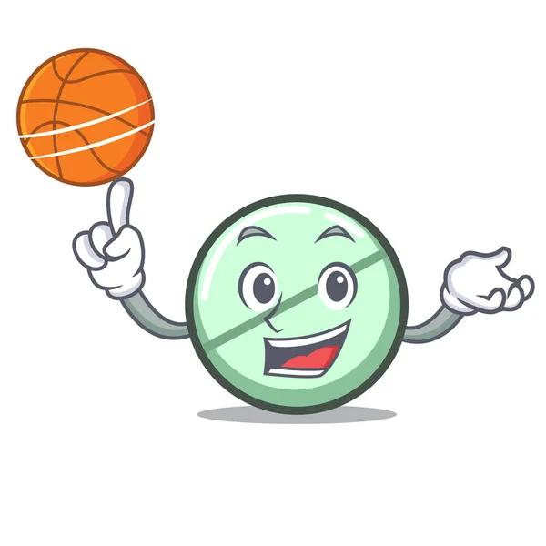 Avec Illustration Vectorielle Dessin Animé Personnage Tablette Drogue Basket — Image vectorielle