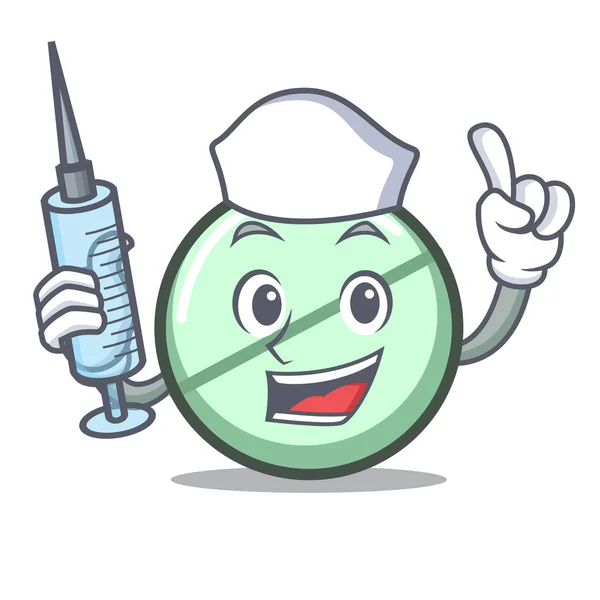 Infirmière Drogue Comprimé Personnage Dessin Animé Vecteur Illustration — Image vectorielle