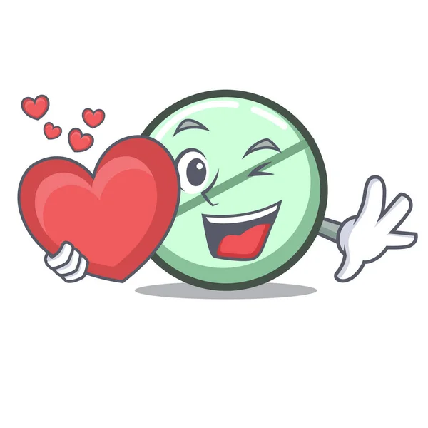 Heart Drug Tablet Mascot Cartoon Vector Illustration — Stock Vector