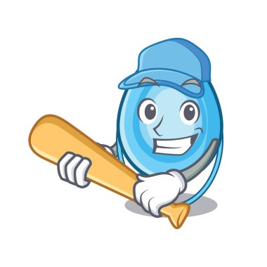 İskambil beyzbol oksijen maskesi karakter karikatür vektör çizim