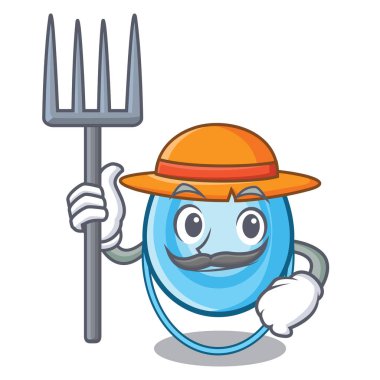 Çiftçi oksijen maskesi karakter karikatür vektör çizim