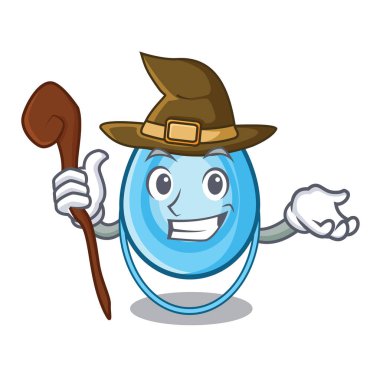 Cadı oksijen maskesi maskot karikatür vektör çizim