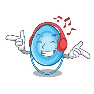 Dinleme müzik oksijen maskesi maskot karikatür vektör çizim