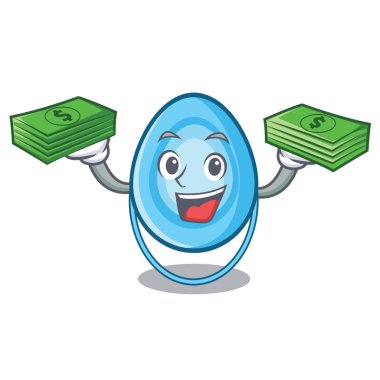 Para çanta oksijen maskesi maskot karikatür vektör çizim ile