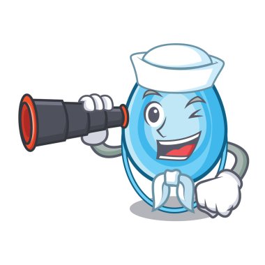 Denizci dürbün oksijen maskesi maskot karikatür vektör çizim ile