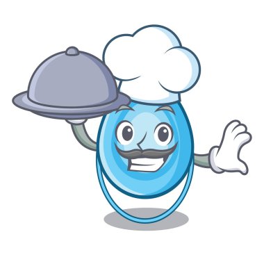 Şef gıda oksijen maskesi maskot karikatür vektör çizim ile