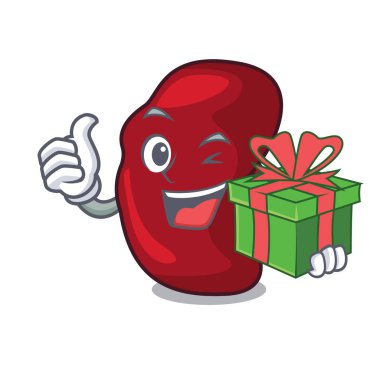 Hediye dalak maskot karikatür tarzı vektör çizim ile