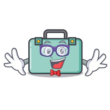 Geek bavul karakter karikatür tarzı vektör çizim