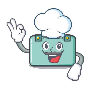 Şef bavul karakter karikatür tarzı vektör çizim