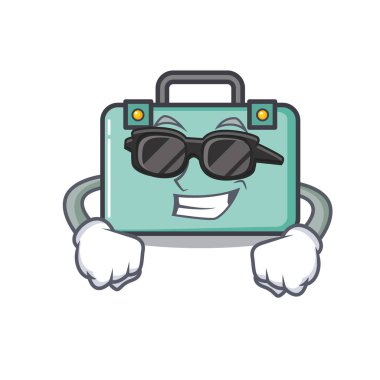 Süper cool bavul karakter karikatür tarzı vektör çizim