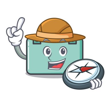 Explorer bavul maskot karikatür tarzı vektör çizim