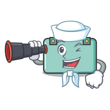 Denizci dürbün bavul maskot karikatür tarzı vektör çizim ile