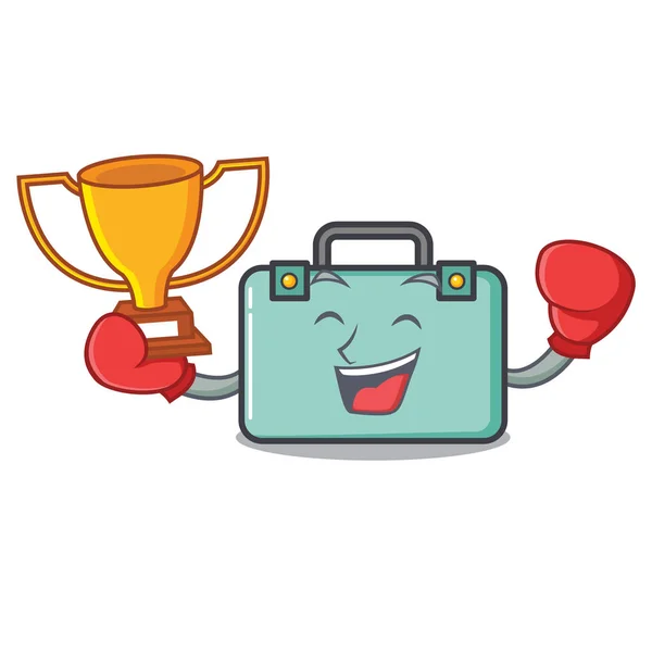 Boxing Winner Suitcase Mascot Cartoon Style Vector Illustration — Stock Vector