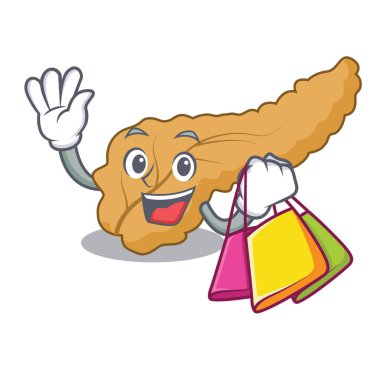 Alışveriş pankreas karakter karikatür tarzı vektör çizim