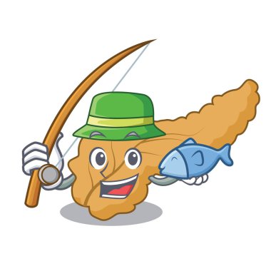 Balık tutma pankreas maskot karikatür tarzı vektör çizim