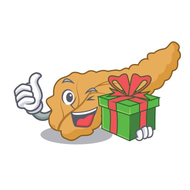 Hediye pankreas maskot karikatür tarzı vektör çizim ile