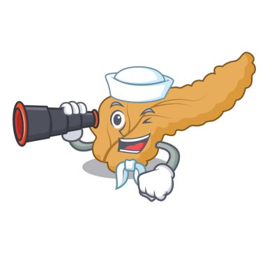 Denizci dürbün pankreas maskot karikatür tarzı vektör çizim ile