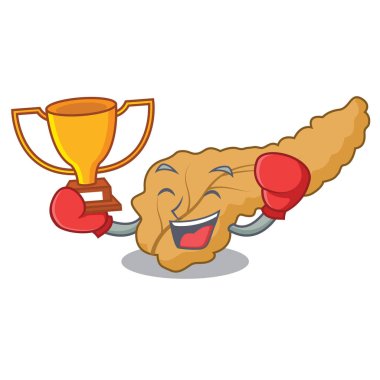 Boks şampiyonu pankreas maskot karikatür tarzı vektör çizim