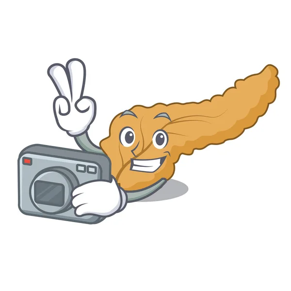 Photographer Pancreas Mascot Cartoon Style Vector Illustration — Stock Vector