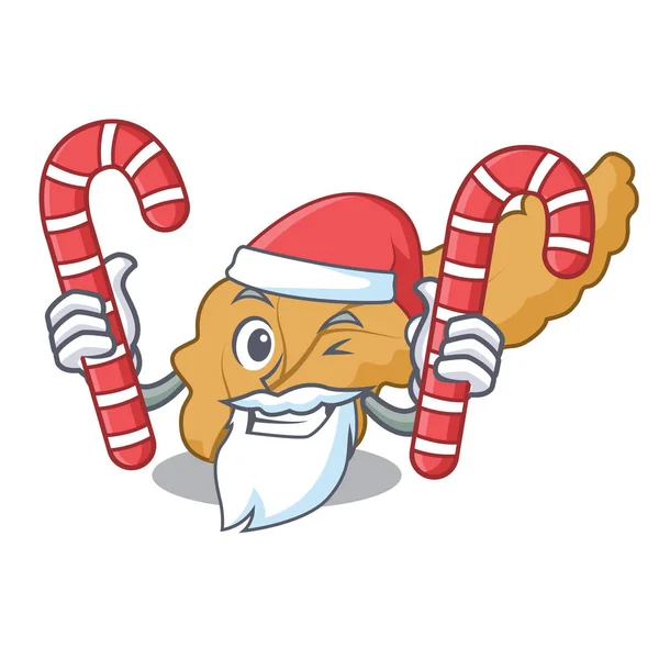 Santa Con Caramelo Páncreas Mascota Dibujo Animado Estilo Vector Ilustración — Vector de stock