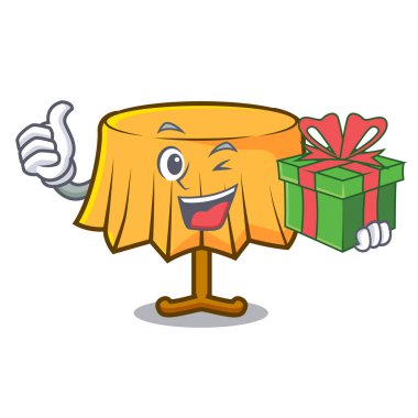 Hediye tablo bez maskot karikatür vektör çizim ile