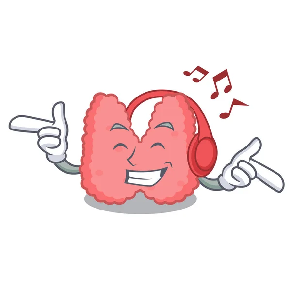 Listening Music Thyroid Mascot Cartoon Style Vector Illustration — Stock Vector