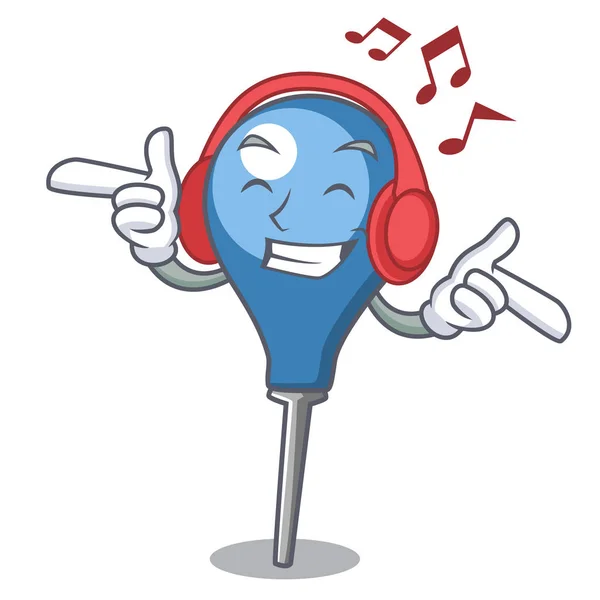 Listening Music Clyster Mascot Cartoon Style Vector Illustration — Stock Vector