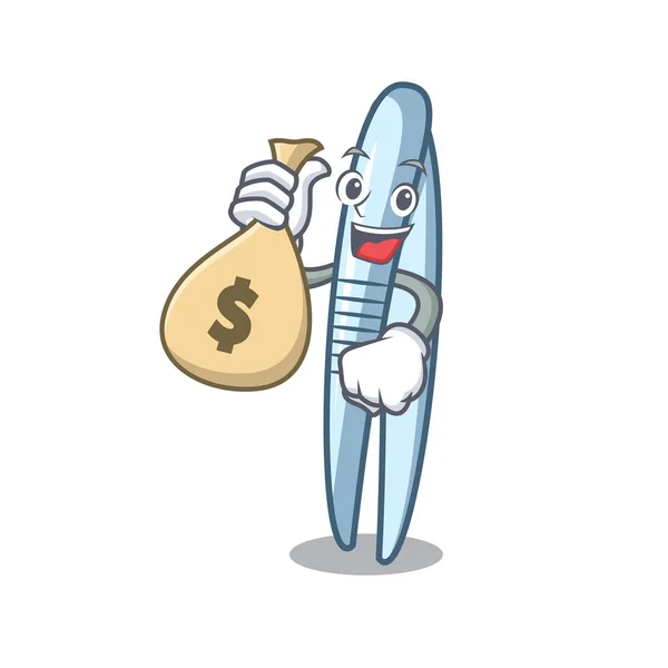 Χρήματα Τσάντα Τσιμπιδάκια Χαρακτήρα Καρτούν Εικονογράφηση Φορέα Στυλ — Διανυσματικό Αρχείο