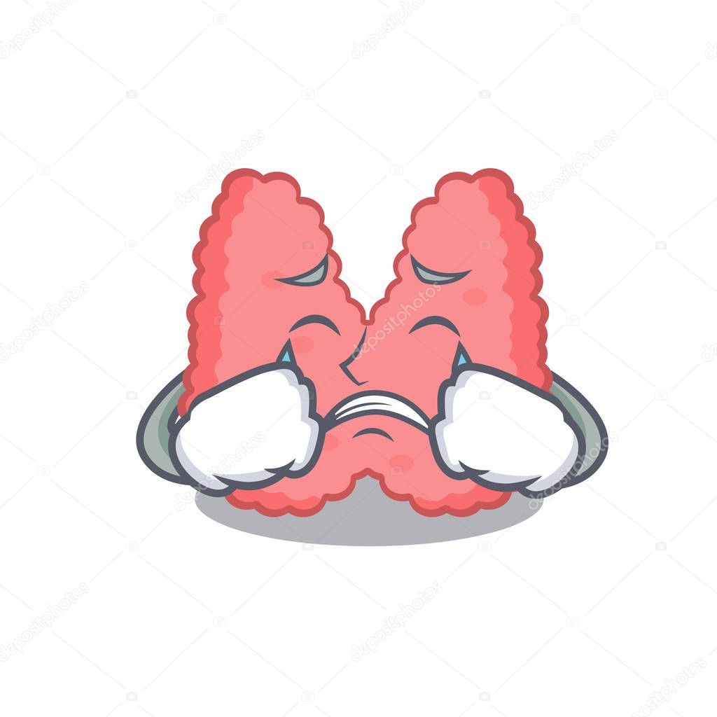 Crying thyroid mascot cartoon style vector illustration