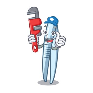 Tesisatçı cımbız maskot karikatür tarzı vektör çizim