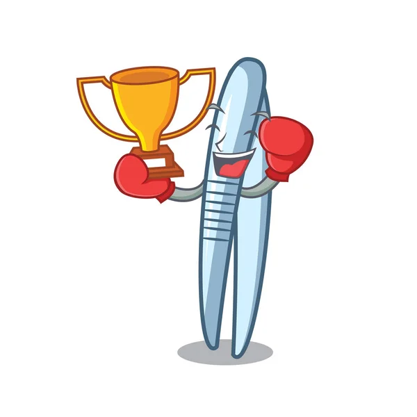 Boxing Winner Tweezers Mascot Cartoon Style Vector Illustration — Stock Vector