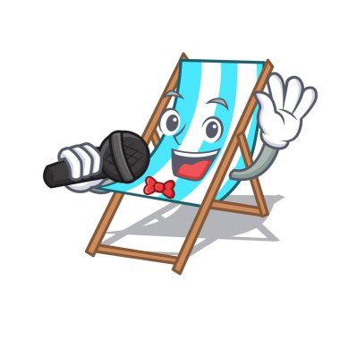 Şarkı plaj sandalye maskot karikatür vektör çizim