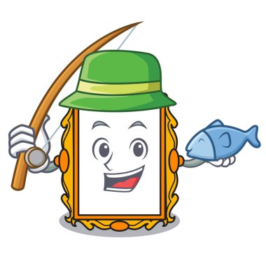 Balıkçılık resim çerçeve maskot karikatür vektör çizim