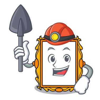 Madenci resim çerçeve maskot karikatür vektör çizim