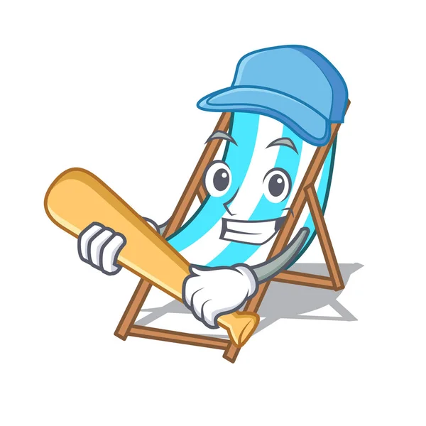 Jogando Beisebol Cadeira Praia Personagem Desenho Animado Vetor Ilustração — Vetor de Stock