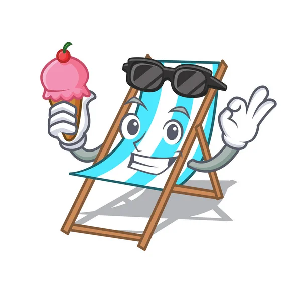 Com Gelado Praia Cadeira Personagem Desenho Animado Vetor Ilustração — Vetor de Stock