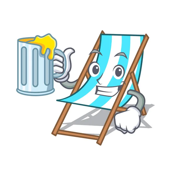 Com Suco Cadeira Praia Mascote Desenho Animado Vetor Ilustração — Vetor de Stock