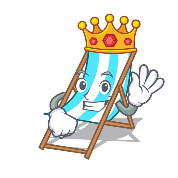 Rei Praia Cadeira Mascote Cartoon Vetor Ilustração — Vetor de Stock