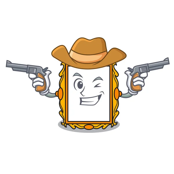 Cowboy Foto Frame Karakter Cartoon Vectorillustratie — Stockvector