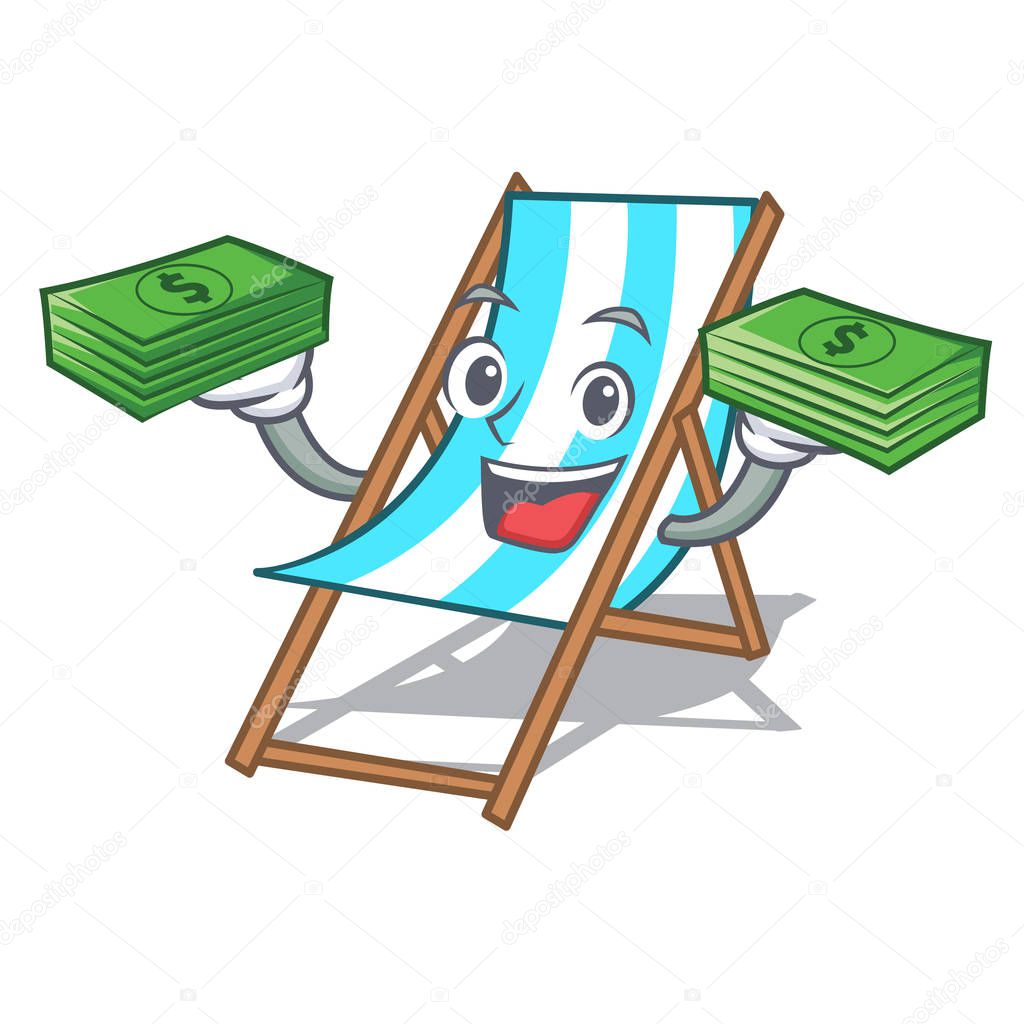 With money bag beach chair mascot cartoon vector illustration