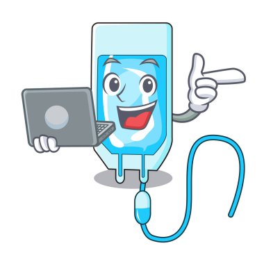 Dizüstü infussion şişe karakter karikatür vektör çizim ile