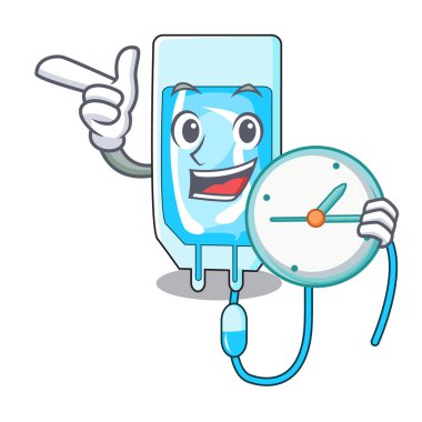 Saat infussion şişe karakter karikatür vektör çizim ile