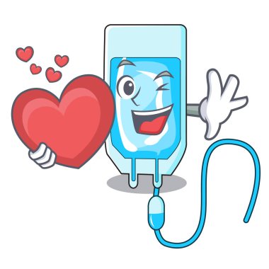 Kalp infussion şişe maskot karikatür vektör çizim ile