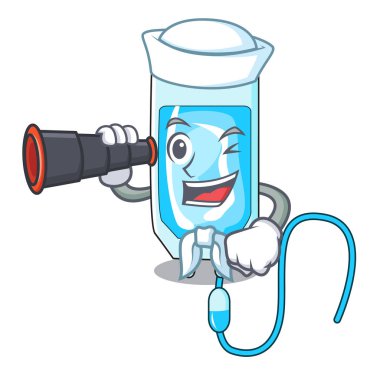 Denizci dürbün infussion şişe maskot karikatür vektör çizim ile